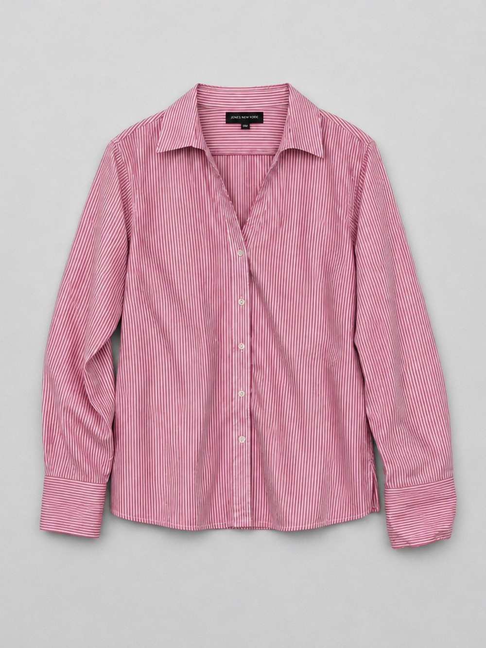 Jones New York Collection Woman Pink& White Striped Button Down Shirt | Size 18W